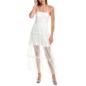 French Connection Whisper White Strapless Tiered Midi Dress